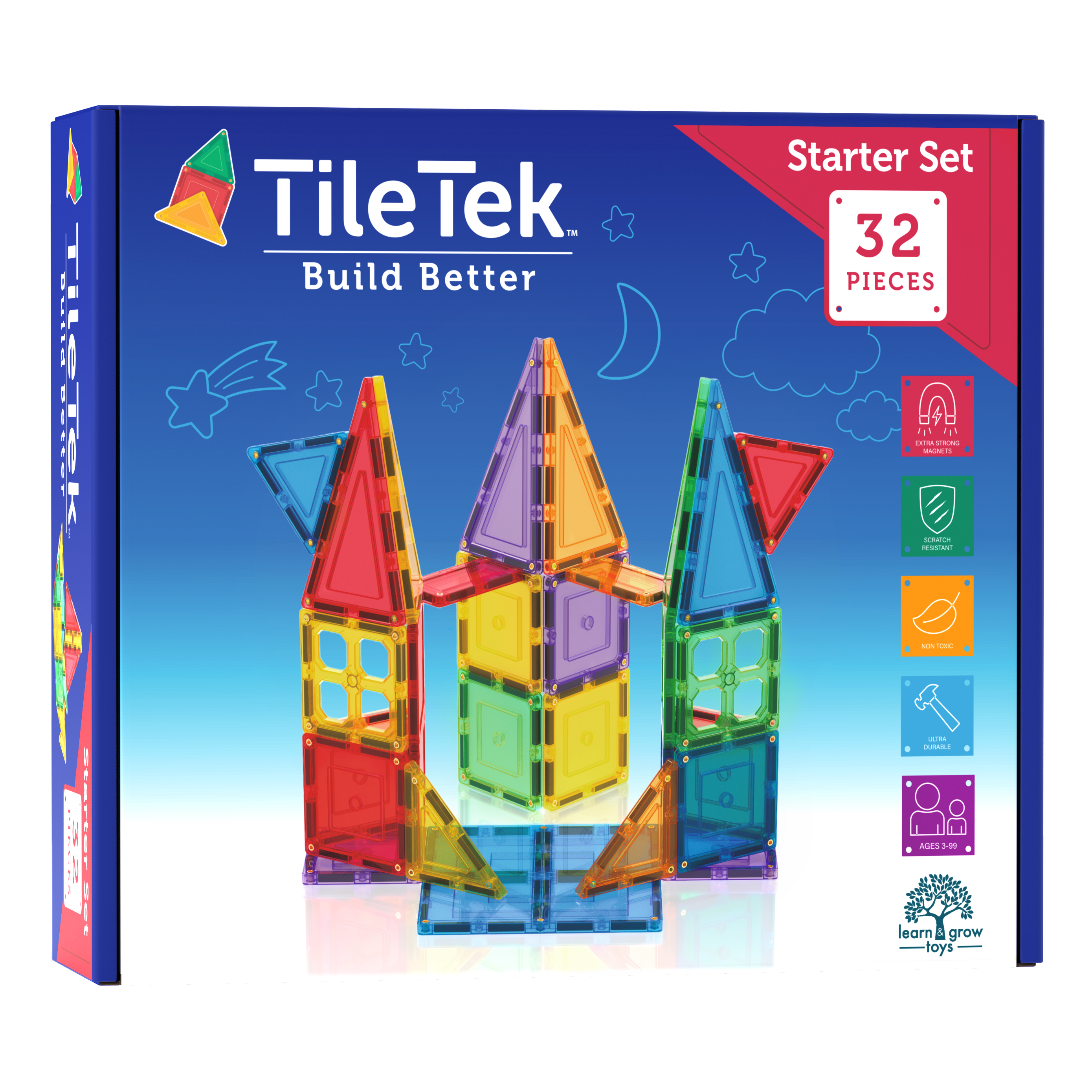 TileTek 32 Piece Starter Set | Magnetic Building Tiles for Kids | STEM