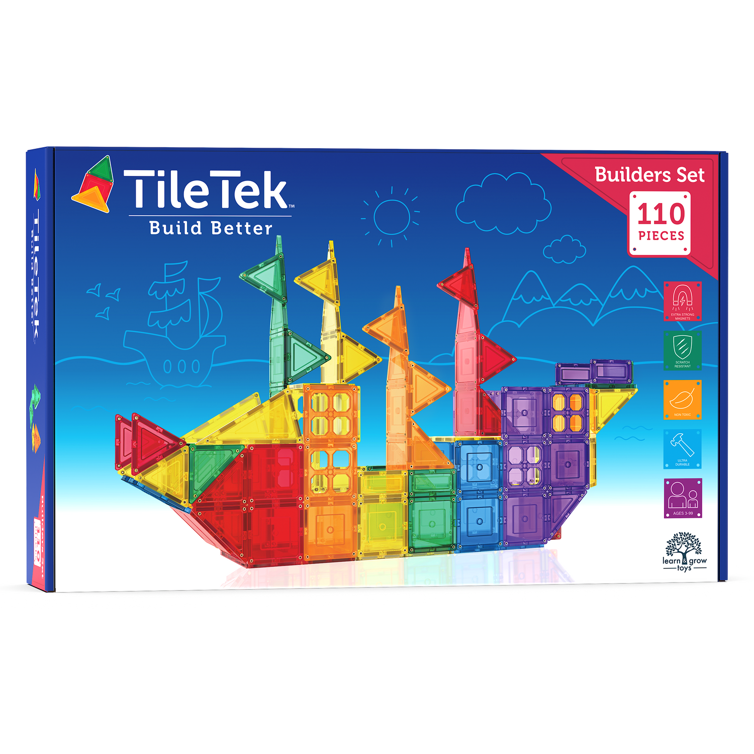 Learn & Grow Toys - Magnetic Tiles - Builders Pack (110 Piece)