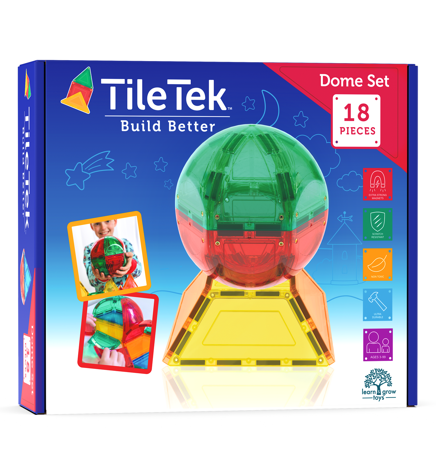 Learn & Grow Toys - Magnetic Tiles - Dome Pack (18 Τεμάχια)