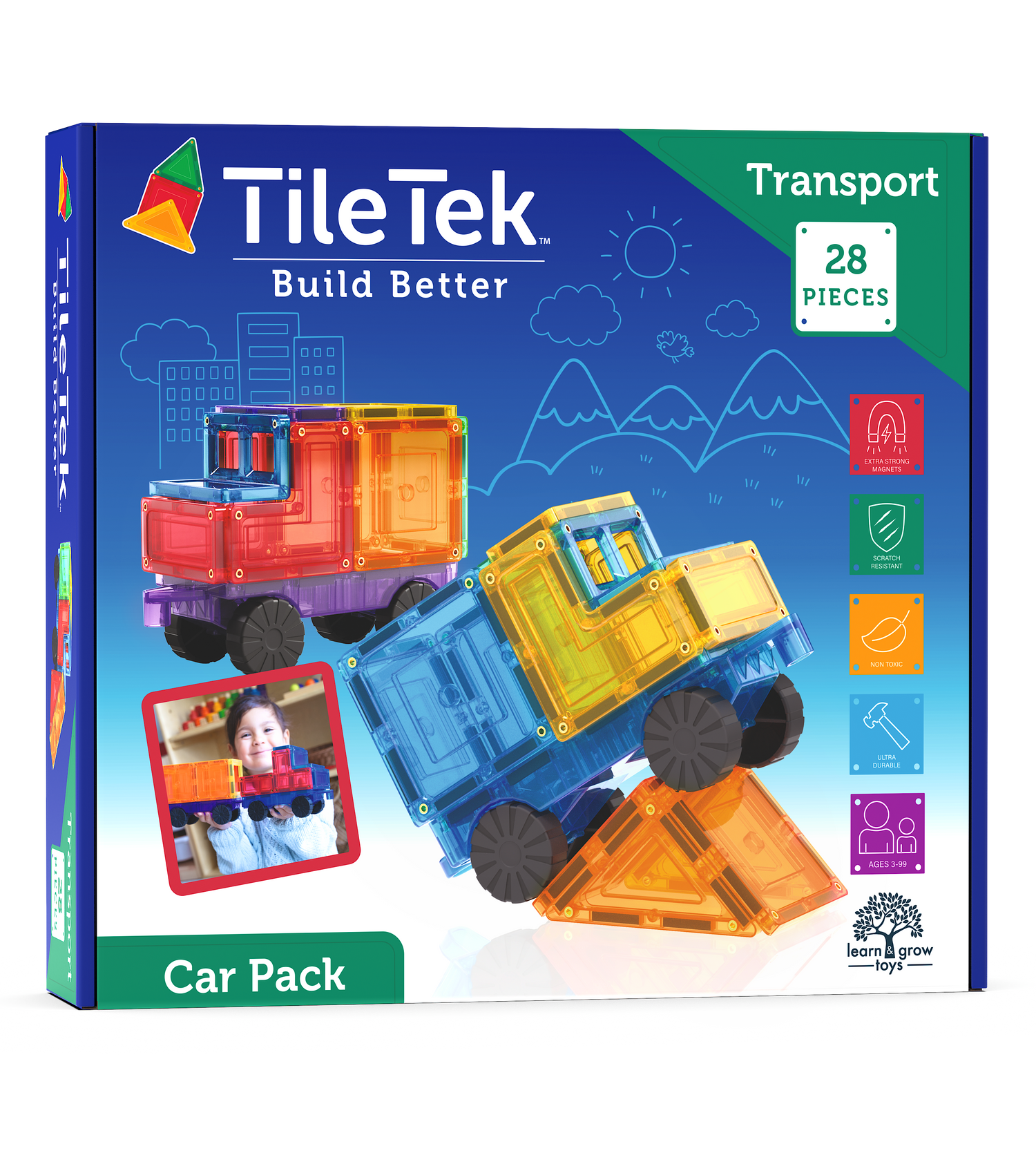 Learn & Grow Toys - Magnetic Tiles - Car Pack (28 Τεμάχια)
