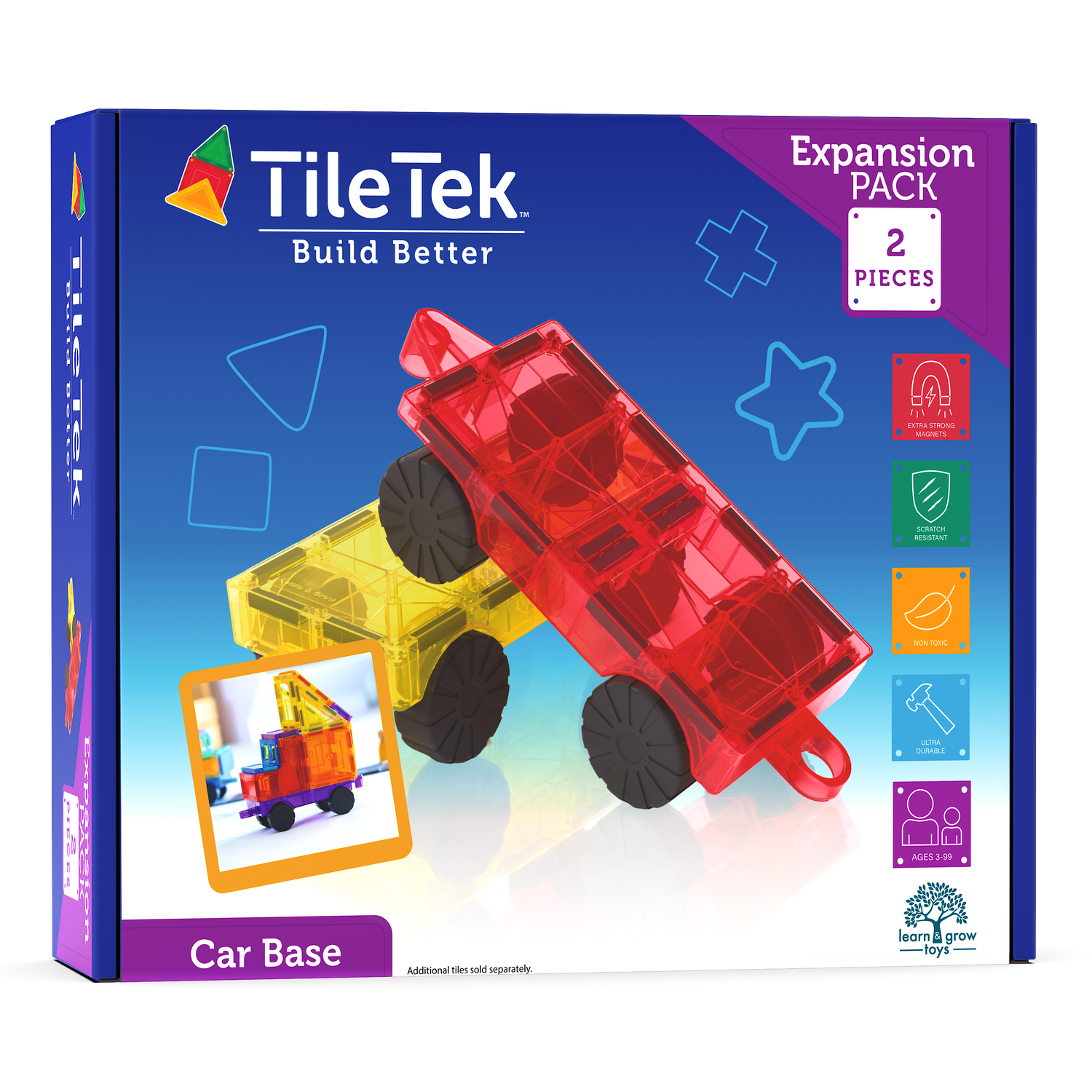 Learn & Grow Toys - Magnetic Tiles - Car Base Pack (2 Τεμάχια)