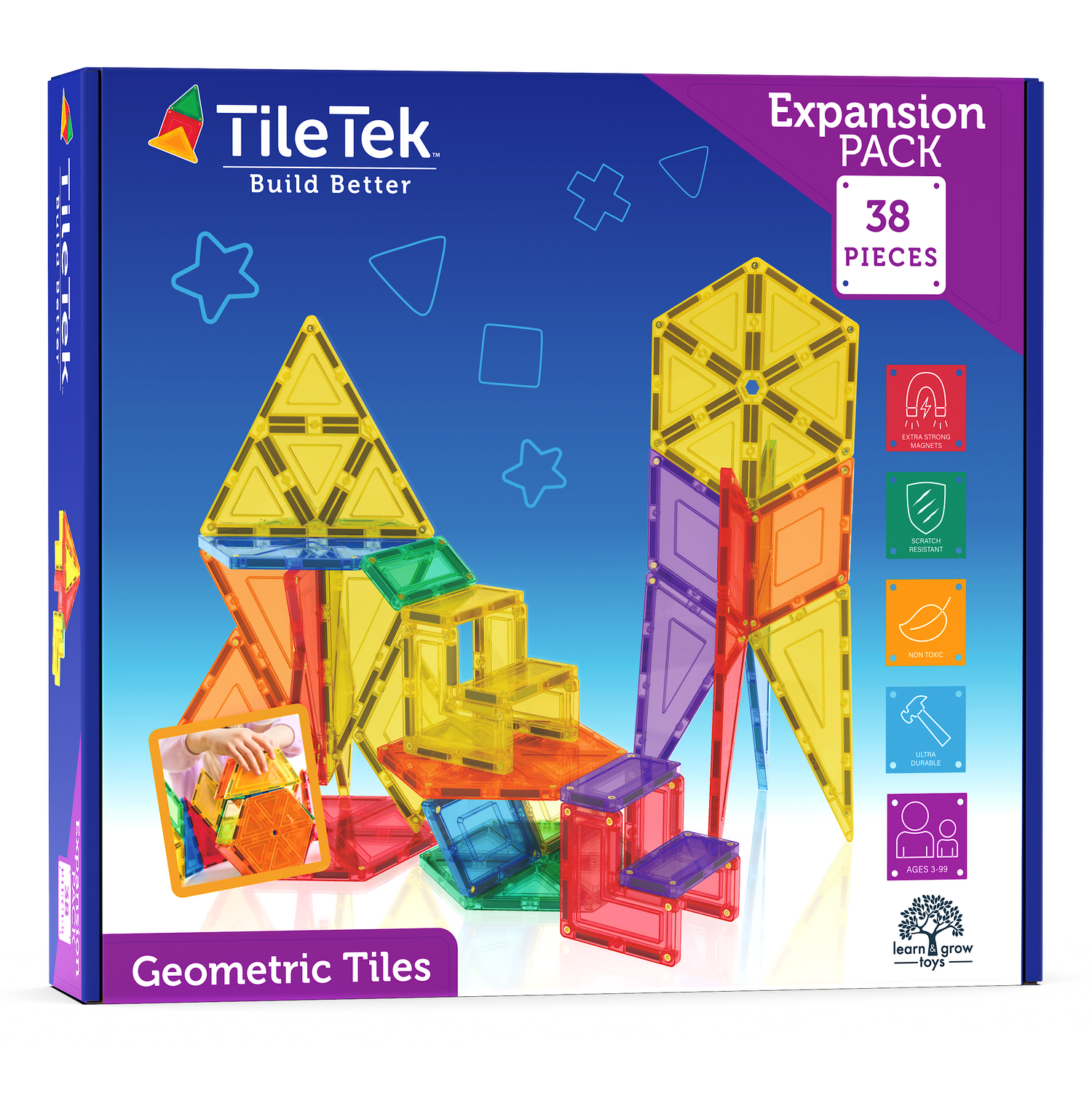 Learn & Grow Toys - Magnetic Tiles - Geometric Pack (36 τεμάχια)