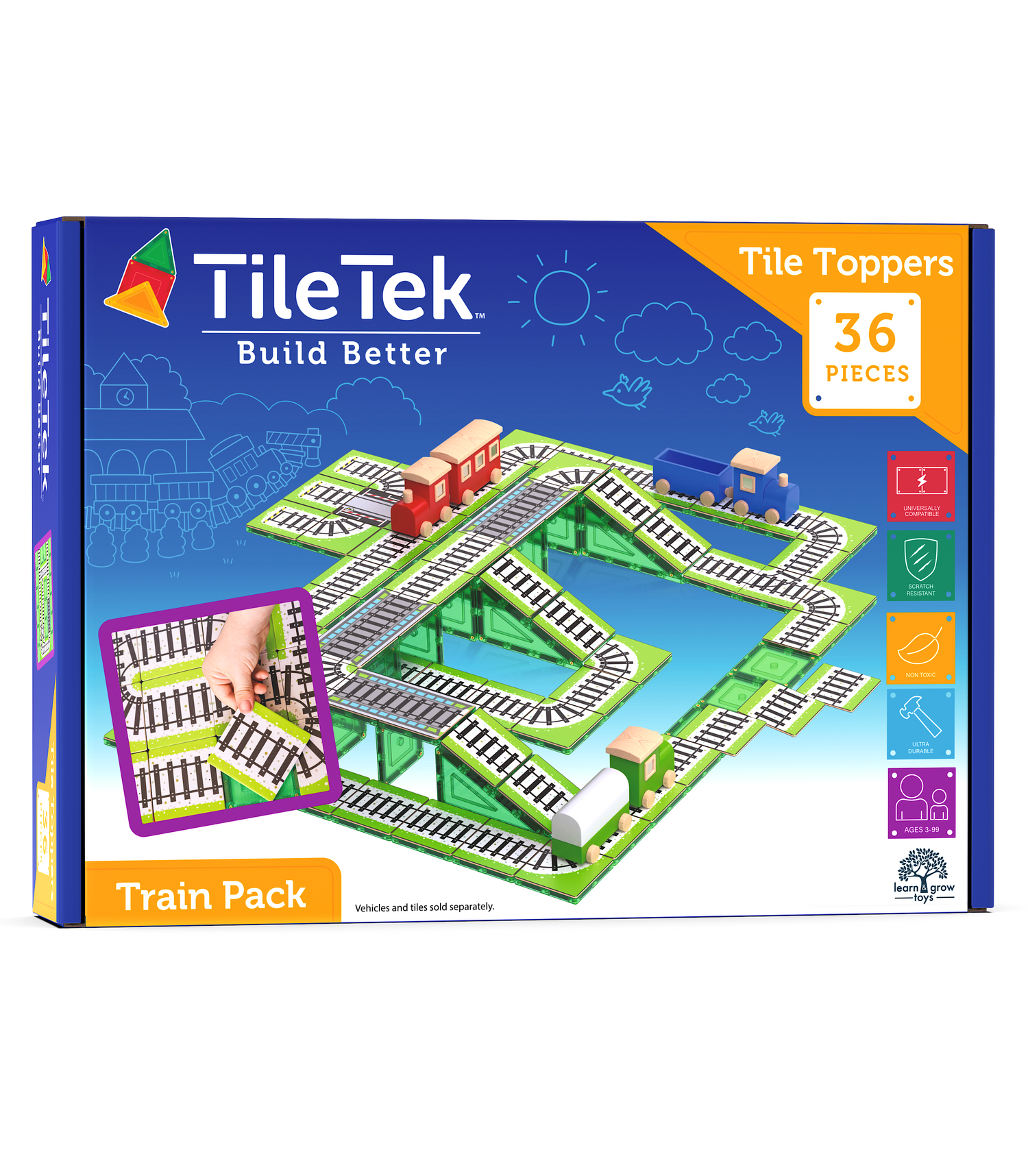Learn & Grow Toys - Επάνω μέρος μαγνητικού πλακιδίου - Πακέτο σιδηροδρομικής γραμμής (36 τεμάχια)