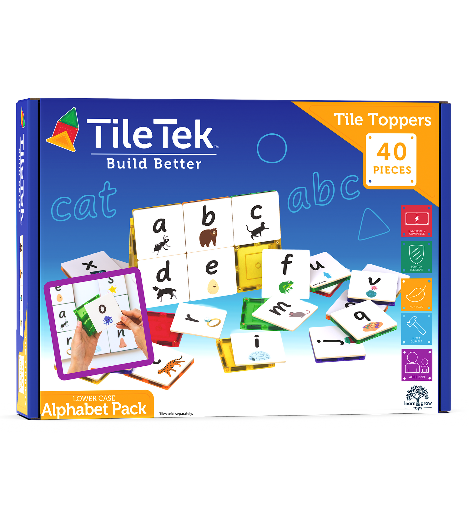 Learn & Grow Toys - Μαγνητικό Πλακάκι Επάνω μέρος - Πακέτο πεζών Alphabet (40 τεμάχια)