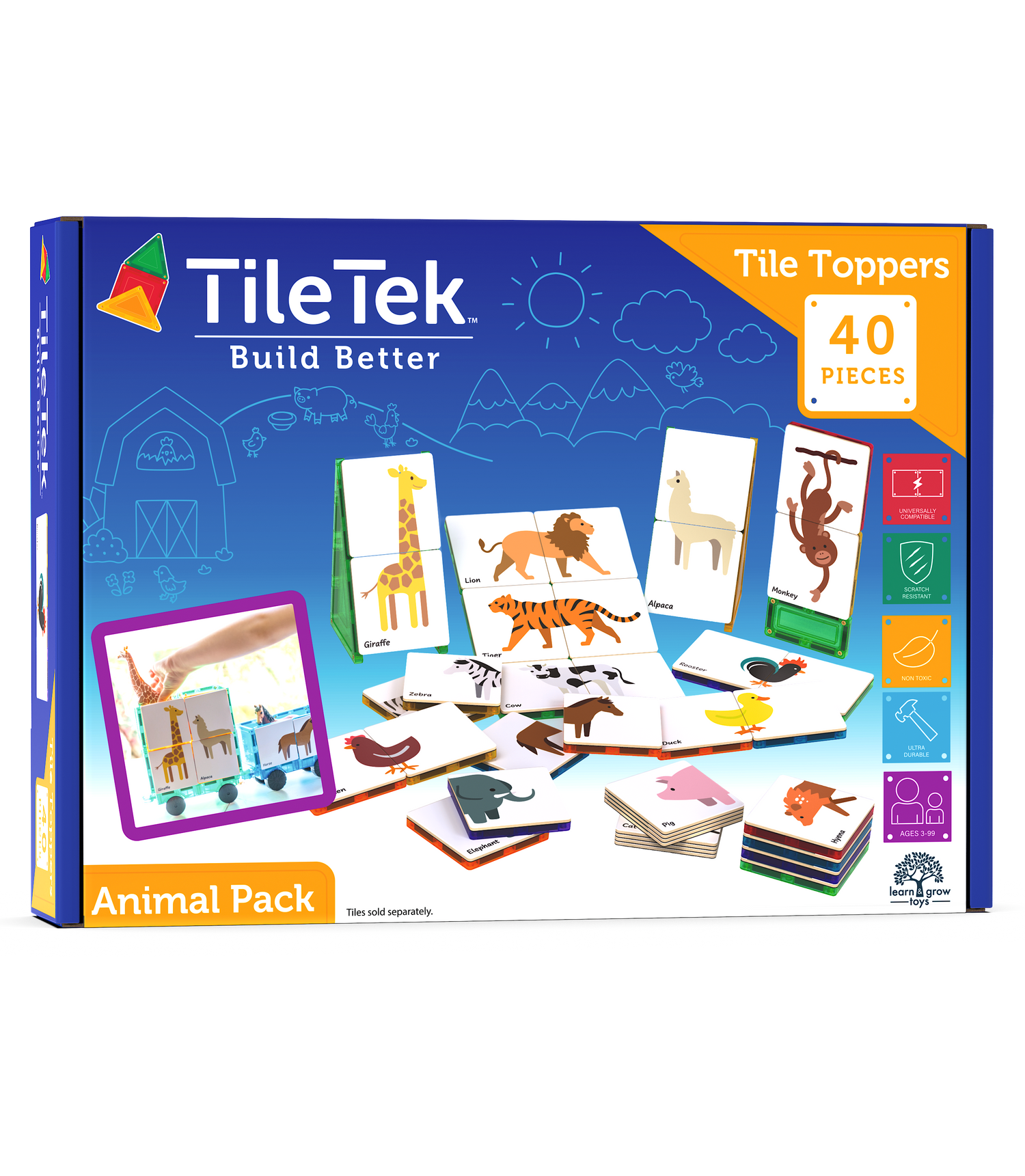 Learn & Grow Toys - Topper Magnetic Tile - Animal Duo Puzzle Pack (40 τεμάχια)