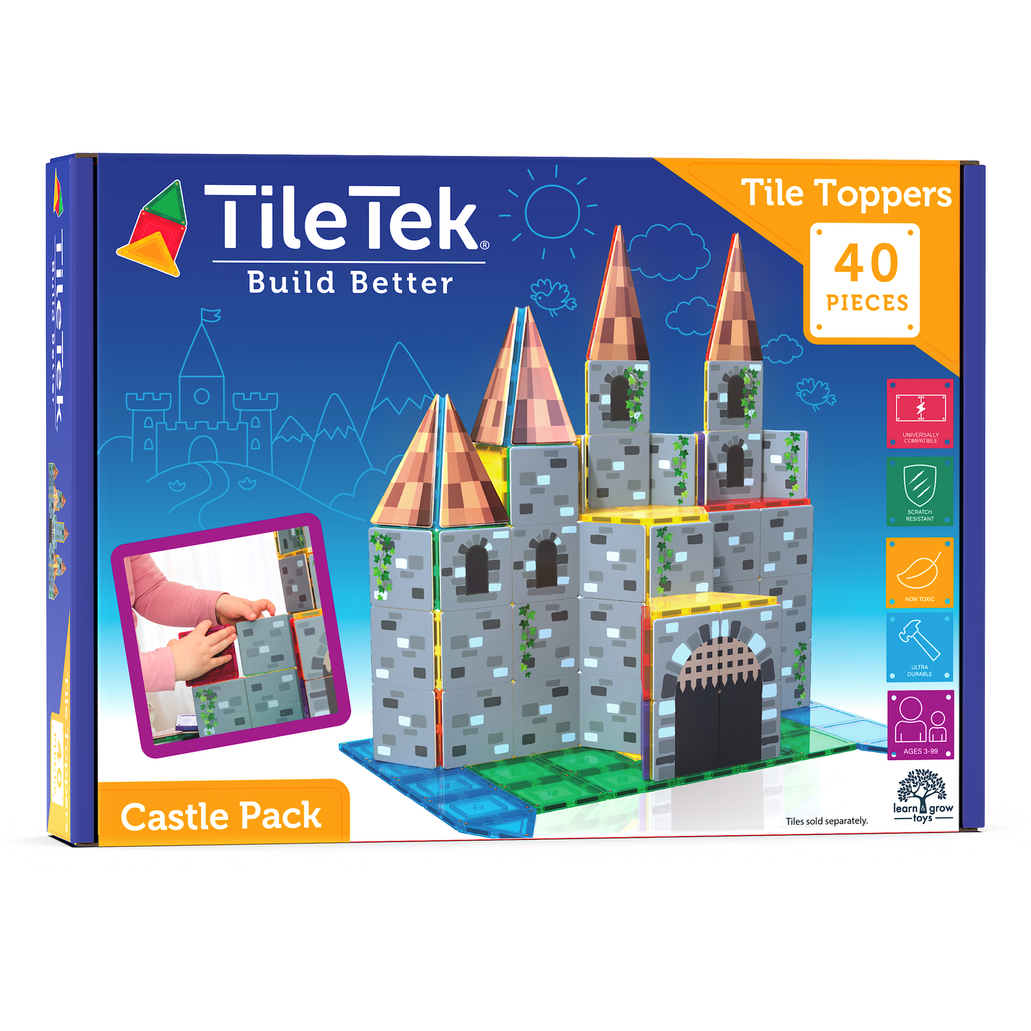 Learn & Grow Toys - Magnetic Tile Topper - Castle Pack (40 τεμάχια)