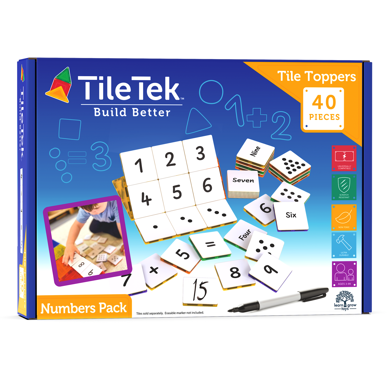 Learn & Grow Toys - Μαγνητικό Πλακάκι - Πακέτο αριθμητικής (40 τεμάχια)